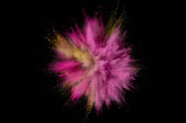 Renkli barut patlaması. Arka planda soyut yakın çekim tozu. Renkli bir patlama. Boya deliği