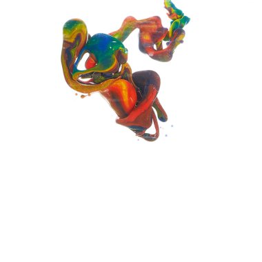 Suda mürekkep. Sıçrama boyası karışımı. Çok renkli sıvı boya. Soyut heykel arkaplan rengi