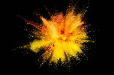 Renkli barut patlaması. Arka planda soyut yakın çekim tozu. Renkli bir patlama. Boya deliği