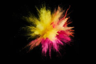 Renkli barut patlaması. Arka planda soyut yakın çekim tozu. Renkli bir patlama. Boya deliği