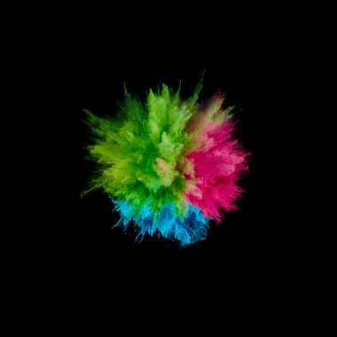 Renkli barut patlaması. Arka planda soyut yakın çekim tozu. Renkli bir patlama. Boya deliği