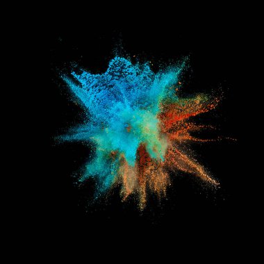 Renkli barut patlaması. Arka planda soyut yakın çekim tozu. Renkli bir patlama. Boya deliği