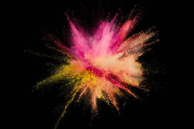 Renkli barut patlaması. Arka planda soyut yakın çekim tozu. Renkli bir patlama. Boya deliği