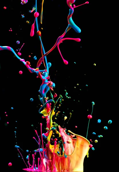 Dancing Colored Paint Abstract Sculpture Dye Splash Ink Black Background — Stock Photo, Image