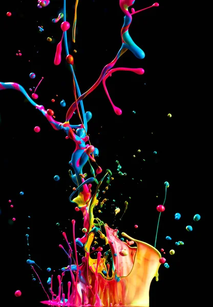 Tinta Cor Dançante Corante Escultura Abstrata Splash Tinta Fundo Preto — Fotografia de Stock