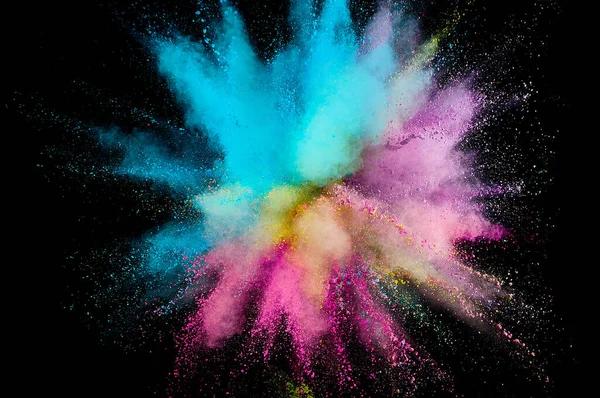 色のついた火薬爆発 抽象的な背景にほこりを閉じます カラフルな爆発 ペイントホリ — ストック写真
