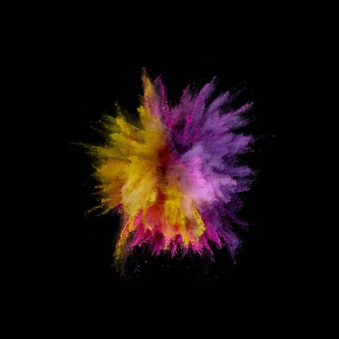 Renkli barut patlaması. Arka planda soyut yakın çekim tozu. Renkli bir patlama. Boya deliği