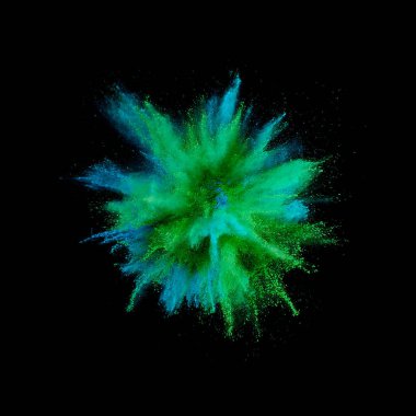 Renkli barut patlaması. Arka planda soyut yakın çekim tozu. Renkli bir patlama. Boya deliği