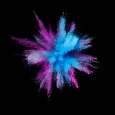 Renkli barut patlaması. Arka planda soyut yakın çekim tozu. Renkli bir patlama. Boya deliği