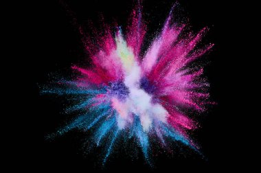 Renkli barut patlaması. Arka planda soyut yakın çekim tozu. Renkli bir patlama. Boya deliği