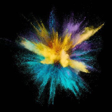 Renkli barut patlaması. Arka planda soyut yakın çekim tozu. Renkli bir patlama. Boya deliği