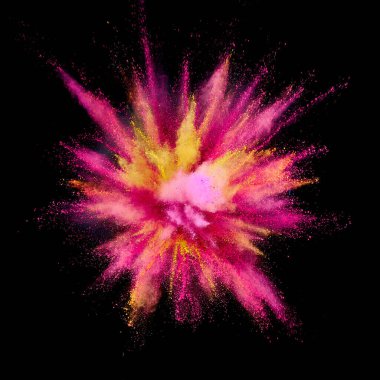 Renkli barut patlaması. Arka planda soyut yakın çekim tozu. Renkli bir patlama. Boya deliği