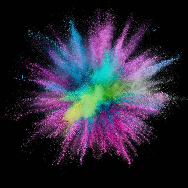 Renkli barut patlaması. Arka planda soyut yakın çekim tozu. Renkli bir patlama. Boya deliği