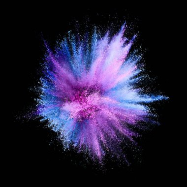 Renkli barut patlaması. Arka planda soyut yakın çekim tozu. Renkli bir patlama. Boya deliği