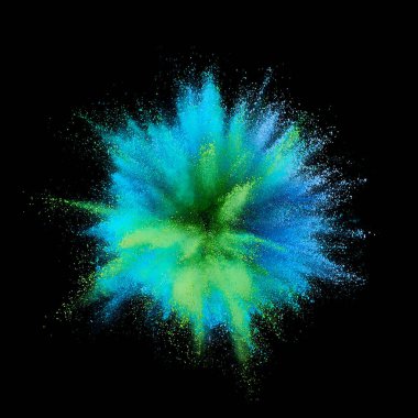 Renkli barut patlaması. Arka planda soyut yakın çekim tozu. Renkli bir patlama. Boya deliği