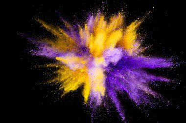 Renkli barut patlaması. Arka planda soyut yakın çekim tozu. Renkli bir patlama. Boya deliği