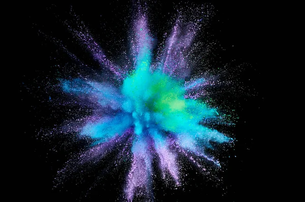 Färgad Pulverexplosion Abstrakt Närbild Damm Bakgrunden Färgglada Exploderar Målarholi — Stockfoto