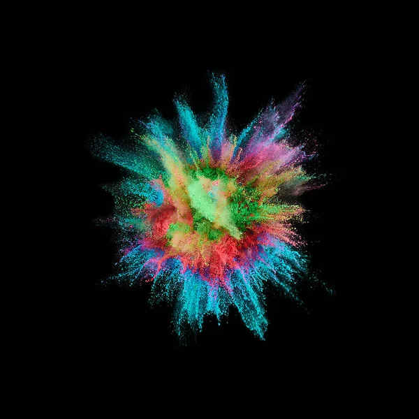 Färgad Pulverexplosion Abstrakt Närbild Damm Bakgrunden Färgglada Exploderar Målarholi — Stockfoto