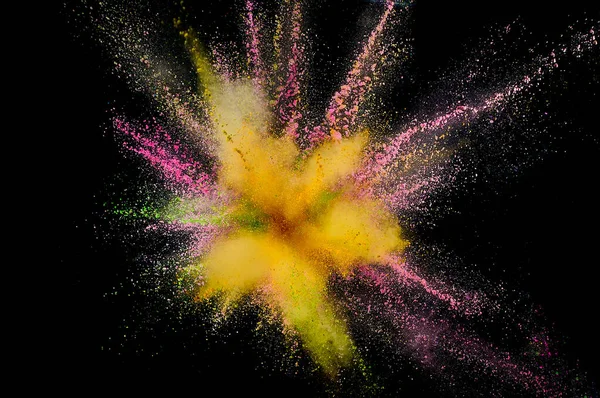 Výbuch Barevného Prachu Abstraktní Detailní Záběr Prachu Pozadí Barevná Exploze — Stock fotografie