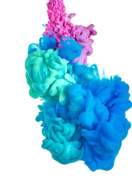 Suda mürekkep. Sıçrama boyası karışımı. Çok renkli sıvı boya. Soyut heykel arkaplan rengi