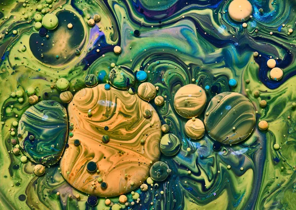 五颜六色的丙烯酸泡泡 流体艺术大理石质感 背景抽象的彩虹色油漆效果 液态丙烯酸艺术品流淌和飞溅 室内装饰用混合油漆 — 图库照片