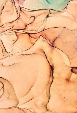 Akışkan sanat mermer dokusu. Arkaplan soyut yanardöner boya efekti. Sıvı akrilik sanat eserleri akar ve su sıçratır. İç mekan posteri için karışık boyalar. Alkol mürekkebi renkleri saydam. Tasarım kağıdı 