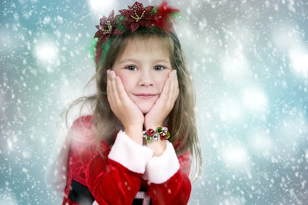 Little girl as santa and elf — Stock Photo, Image