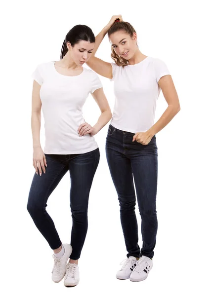Two female friends on white background — Stock Photo, Image