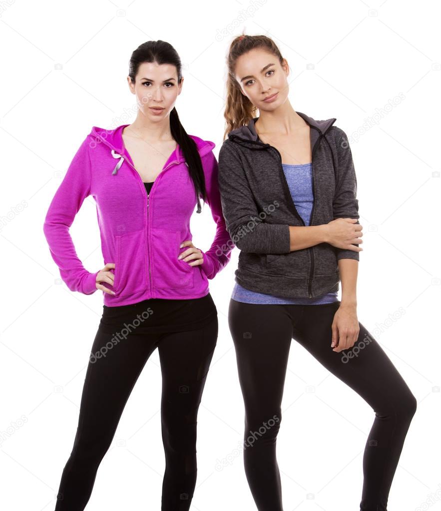 two female friends on white background