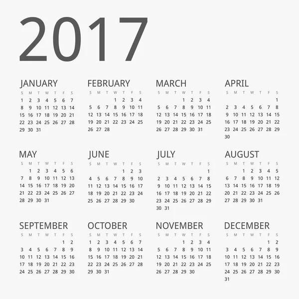 Calendario vettoriale moderno per il 2017 — Vettoriale Stock