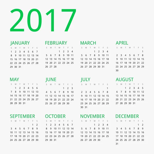 Modern vector calendar for year 2017 — Stock Vector