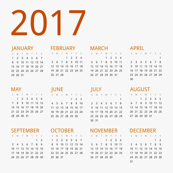 Modern vector calendar for year 2017 — Stock Vector