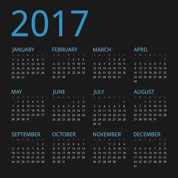 Modern vector calendar for year 2017 — Stock Vector