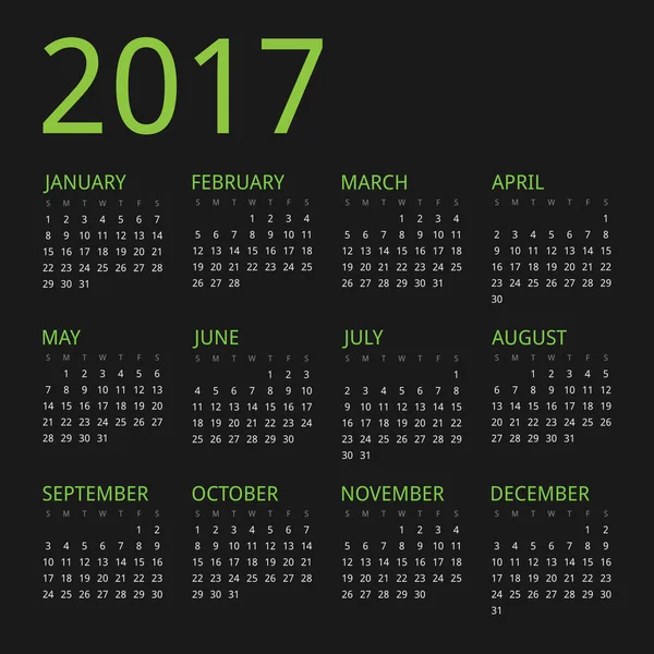 Modern vector calendar for year 2017 — Stock Vector