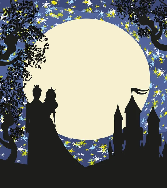 Château magique et princesse avec prince — Image vectorielle