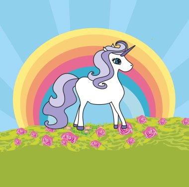 Unicorn bir gökkuşağı ile 