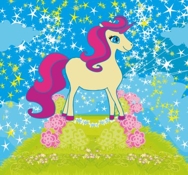 yıldız ve güzel bir tek boynuzlu at kartı