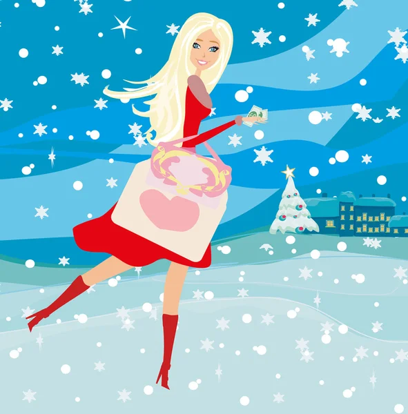 クリスマスショッピング-冬の販売カード — ストックベクタ