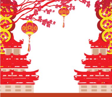 Oriental mutlu çene yeni yıl kartı