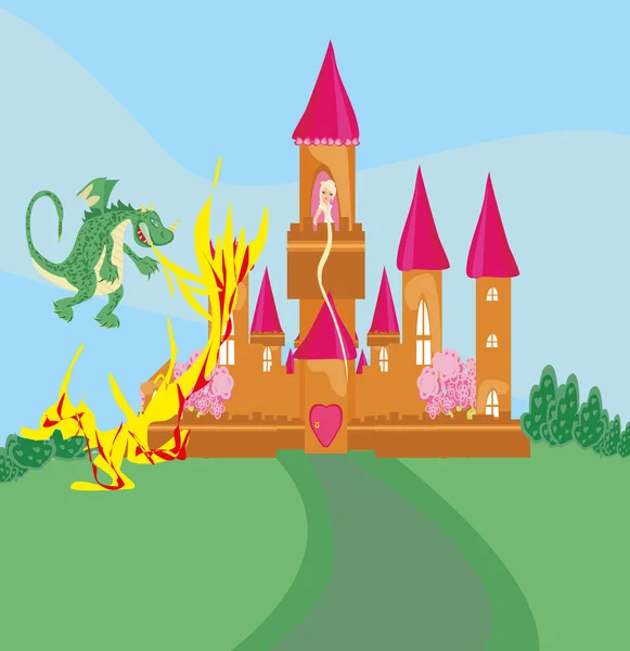 Prinzessin im brennenden Turm — Stockvektor