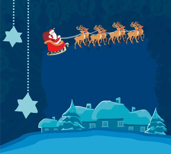 Tarjeta de Navidad de invierno con Santa Claus y paisaje de invierno — Vector de stock