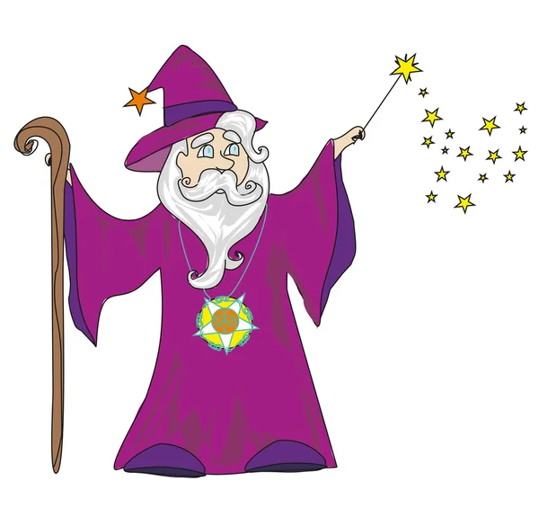 Wizard with a wand on a white background — Stock Vector