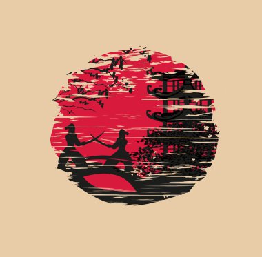 Japon samuray savaşçı - grunge kartı