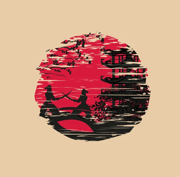Combattant samouraï japonais - carte grunge — Image vectorielle