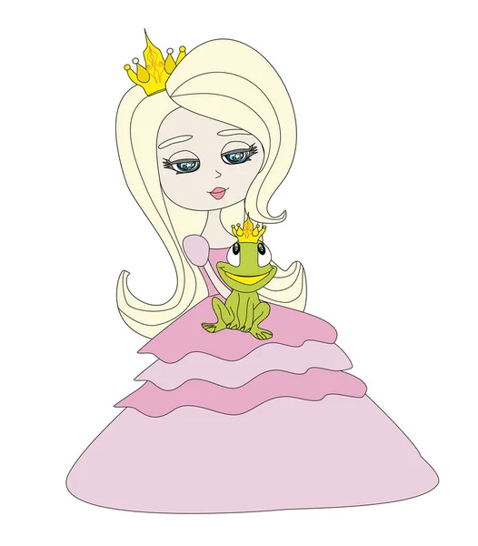 Belle jeune princesse tenant une grosse grenouille — Image vectorielle