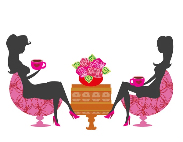 Girls in coffee break - silhouette Illustration — Stock Vector