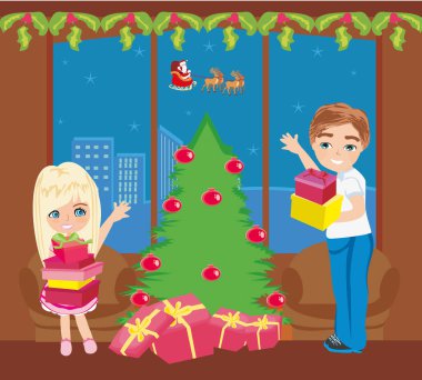 mutlu bir aile ve Noel zamanı. 