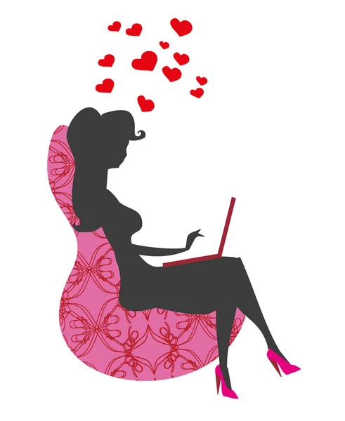 Mädchensilhouette und Liebe im Netz — Stockvektor