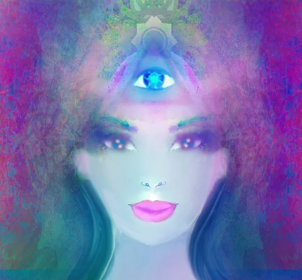 Woman with third eye, psychic supernatural senses — Stock Photo, Image