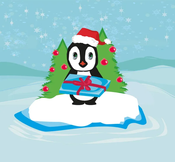 Pinguino con regalo di Natale — Vettoriale Stock